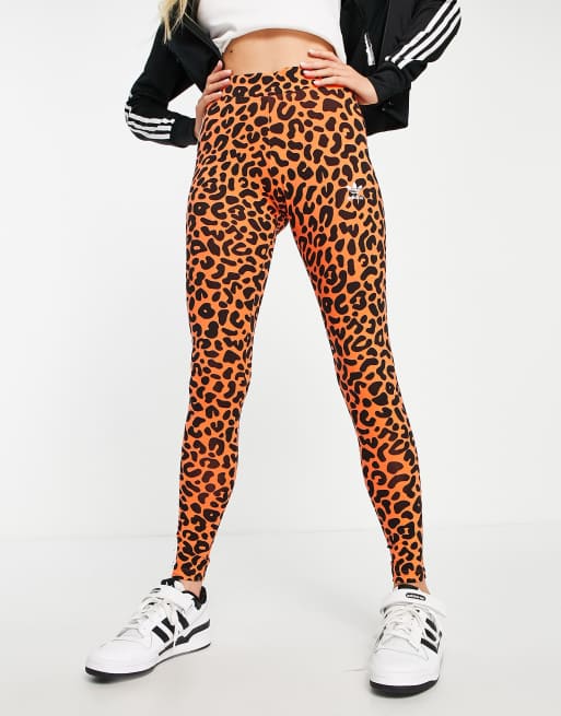 adidas Originals LEOPARD LEGGINGS - Legíny - black/multicolor/hnědá 