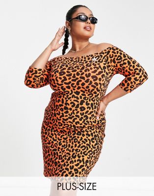 adidas Originals x Rich Mnisi Plus all over leopard print bardot dress in orange