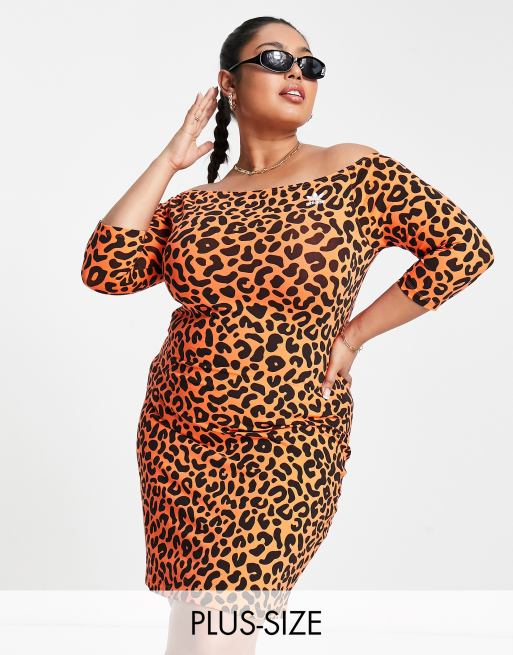 adidas Originals x Rich Mnisi Plus all over leopard print bardot dress in orange