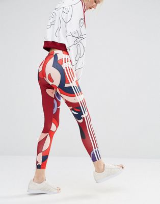 adidas originals rita ora 3 stripe leggings with elegant print