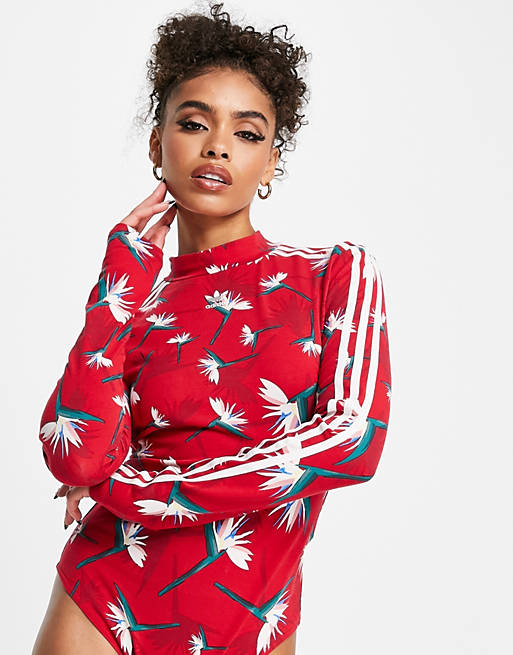 adidas Originals x Thebe Magugu bodysuit in all over red print