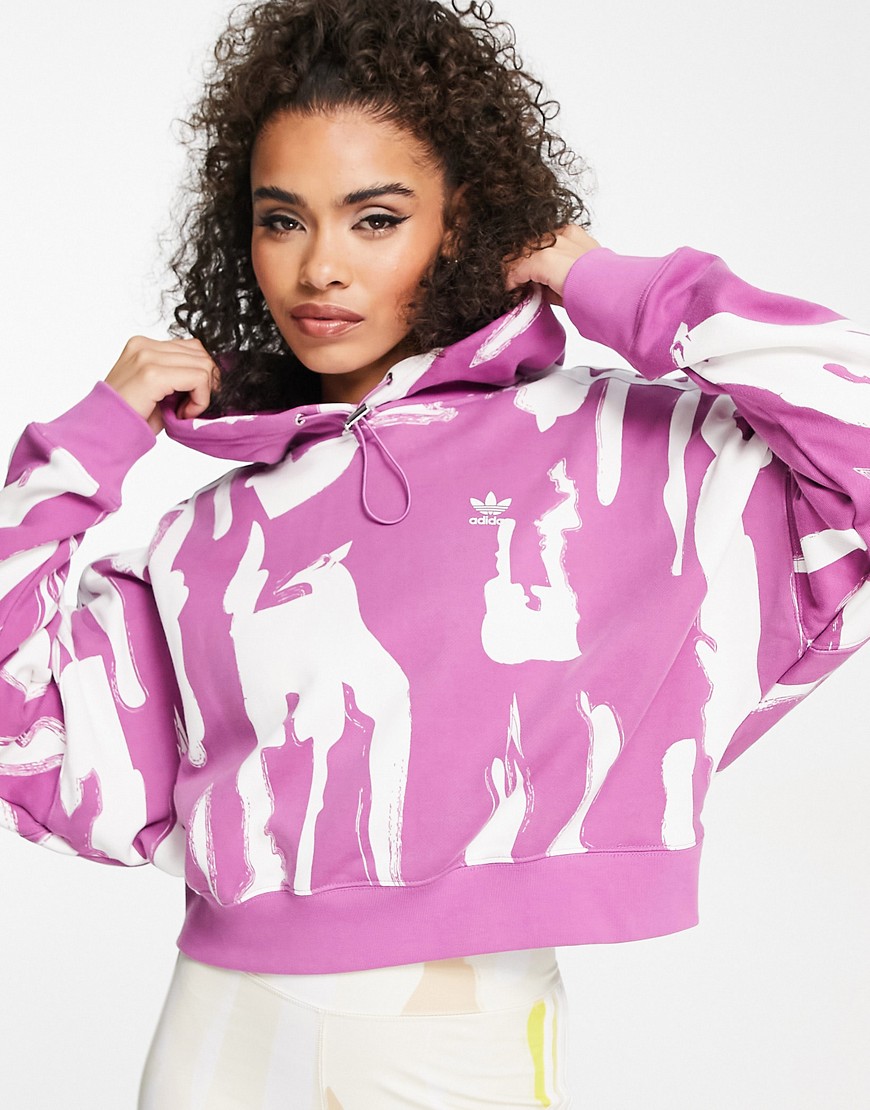 Adidas Originals x Thebe Magugu hoodie in semi pulse lilac with all-over print-Purple