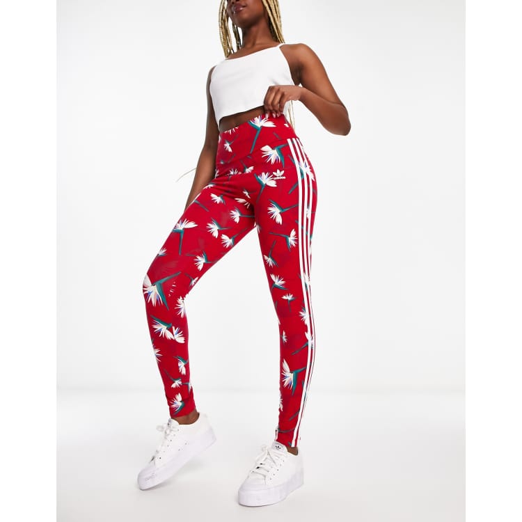 ADIDAS Red Pineapple Print PASSINHO LEGGINGS 3-Stripe Trefoil Jersey  Pull-On XS