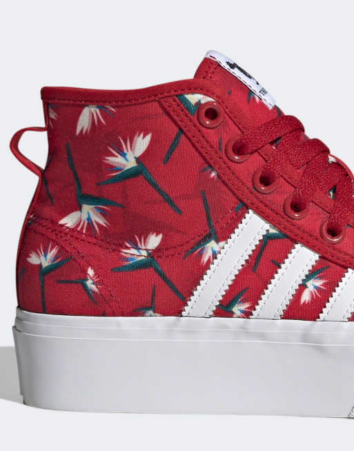adidas Originals x Thebe Magugu Nizza Platform Mid sneakers with flower  print in red | ASOS