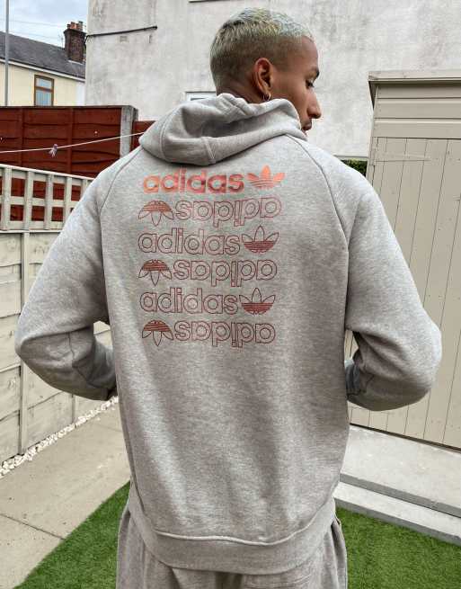 adidas Originals zeno hoodie in grey with central trefoil logos