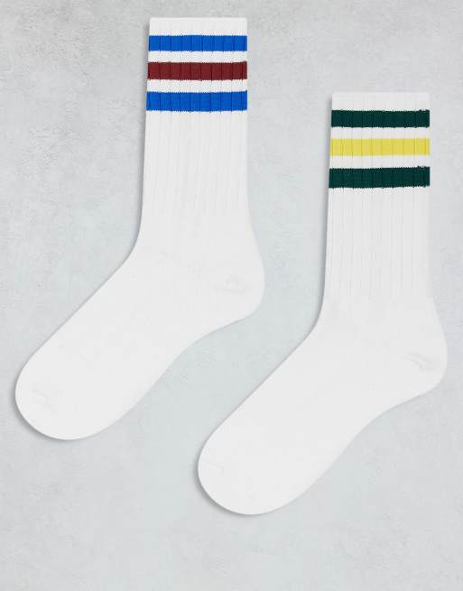 adidas Originals – Zestaw 2 par prążkowanych skarpetek do łydki w różnych kolorach