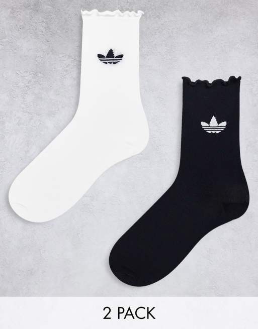 adidas Originals – Zestaw 2 par skarpetek z falbanką w kolorze czarnym i białym