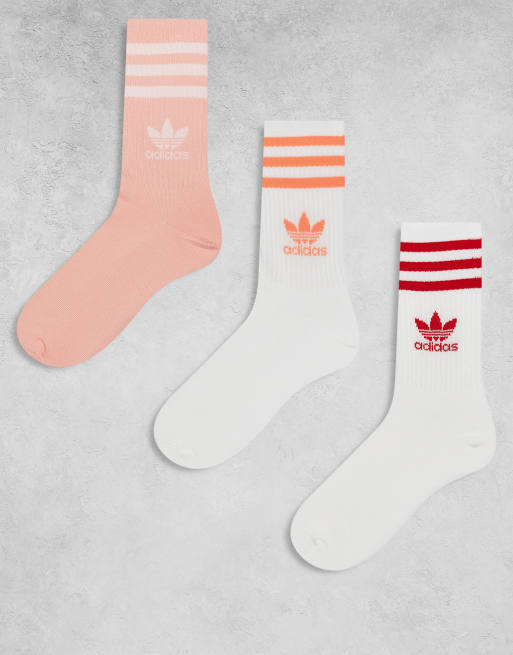 adidas Originals – Zestaw 3 par klasycznych skarpetek w odcieniach różu i czerwieni