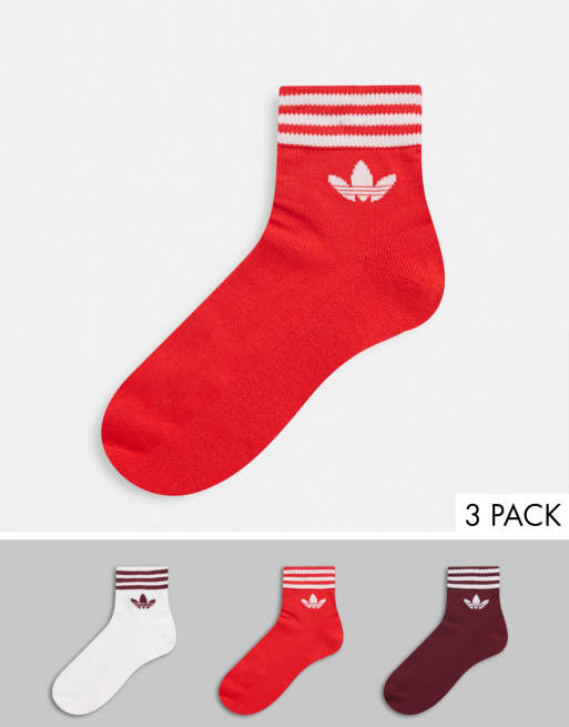 adidas Originals – Zestaw 3 par skarpetek do kostki w kolorach białym i czerwonym