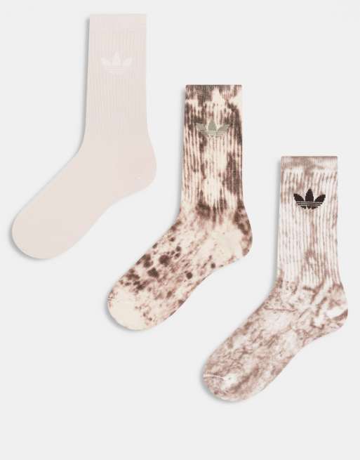 adidas Originals – Zestaw 3 par skarpetek z logo Trefoil i efektem tie dye w kolorze brązowym