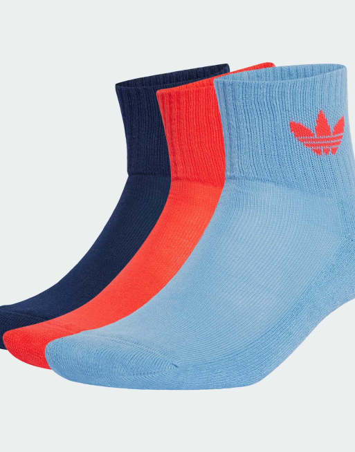 adidas Originals – Zestaw 3 par sportowych skarpetek średniej długości w kolorach niebieskim, indygo i czerwonym