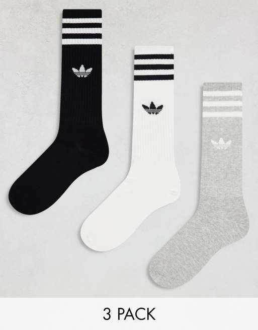 adidas Originals – Zestaw 3 par wysokich skarpetek w kolorze białym, szarym i czarnym
