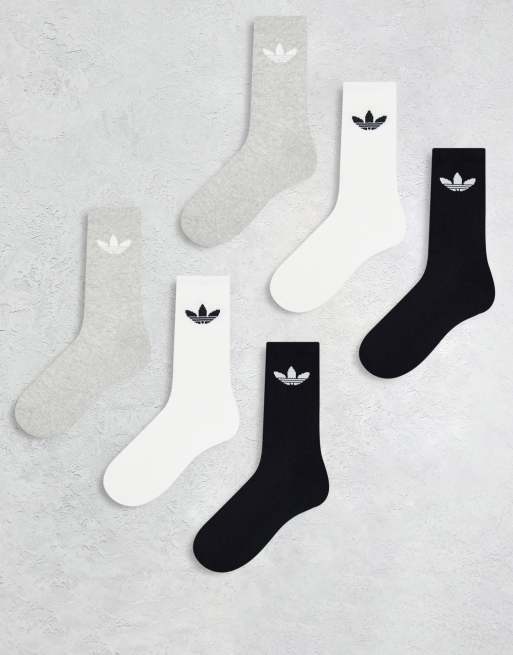 adidas Originals – Zestaw 6 par skarpetek w kolorze czarnym, szarym i białym z logo trefoil