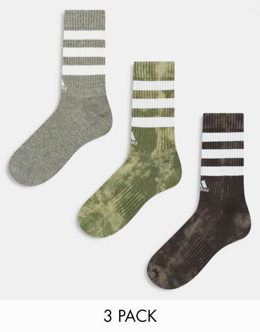 adidas Originals – Zestaw skarpetek w kolorach spranym szarym, brązowym i khaki z trzema paskami