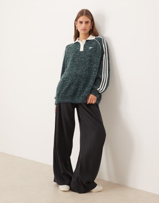 adidas Originals – Zielona dzianinowa koszulka polo oversize