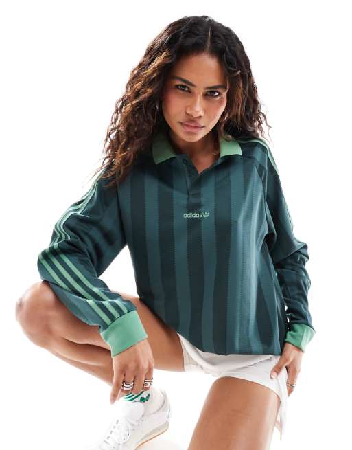 adidas Originals – Zielona koszulka polo unisex z długimi rękawami