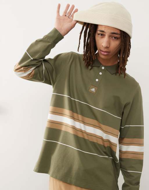 adidas Originals – Zielona koszulka polo ze wzorem w paski