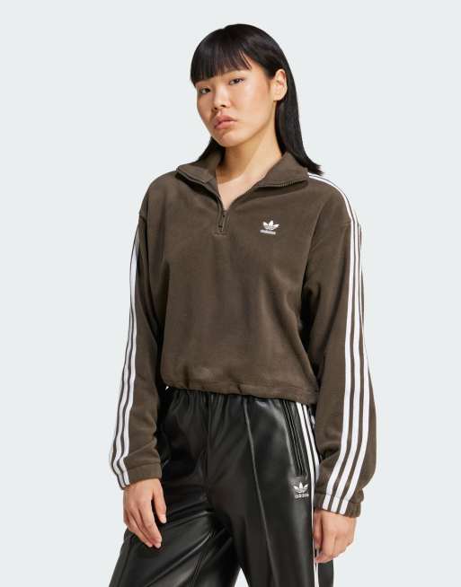 adidas Originals – Zielona luźna bluza polarowa z suwakiem pod szyją
