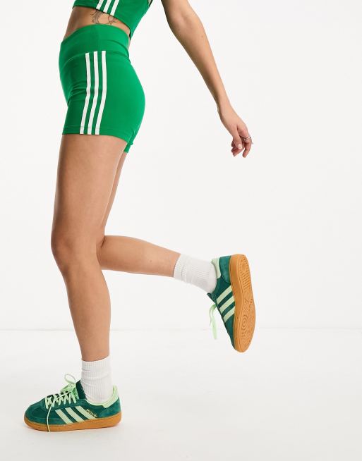 adidas Originals – Zielone legginsy bawełniane o długości 1/4 z 3 paskami