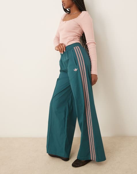 adidas Originals crochet 3 stripe track pants in green