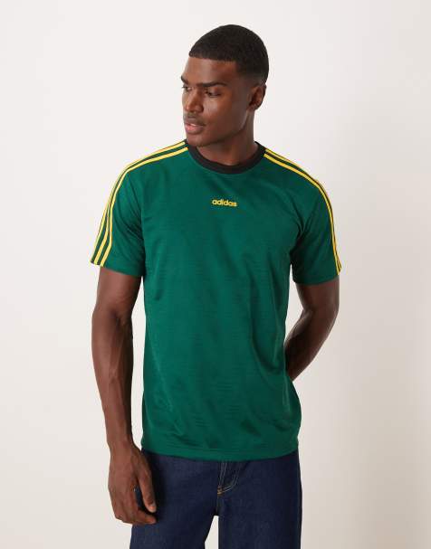 adidas Originals – Zielono-żółty T-shirt z lamówką i logo - view 1