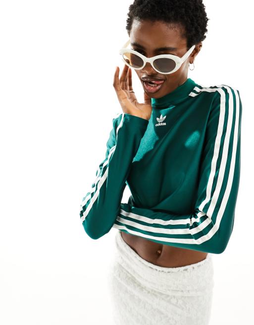 adidas Originals – Zielony krótki top z długimi rękawami