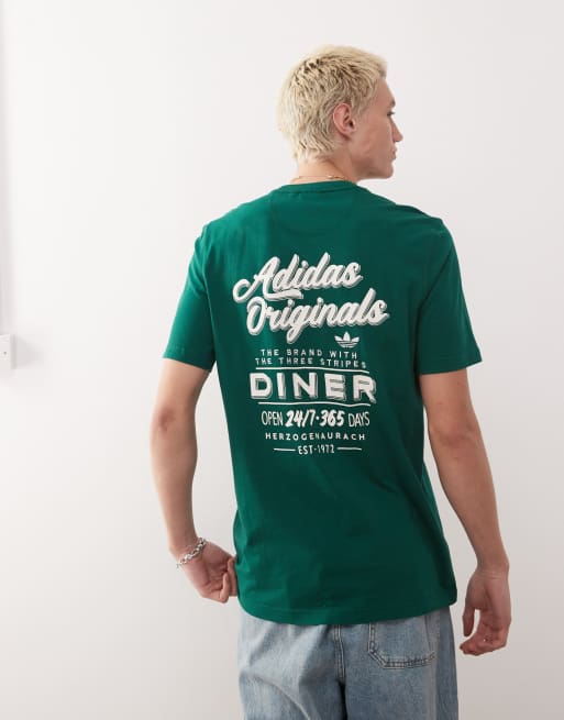 adidas Originals – Zielony T-shirt z grafiką „Diner”