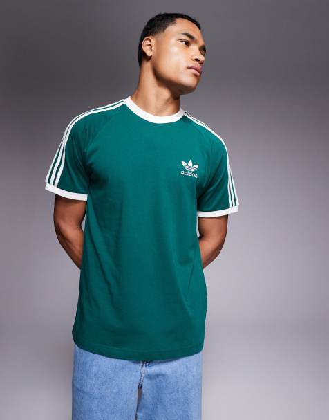 adidas Originals 3 stripe ringer t-shirt in green