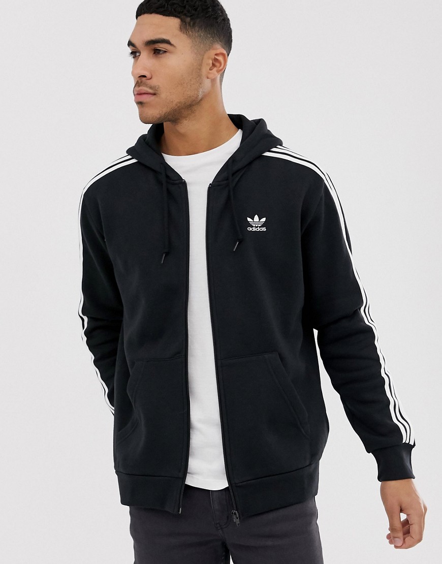 Adidas Originals Zip Hoodie with Small Trefoil Logo Black DV1551