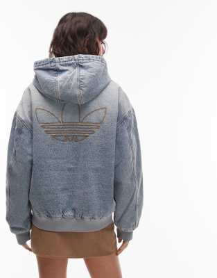 adidas Originals zip through denim hoodie in indigo-Blue
