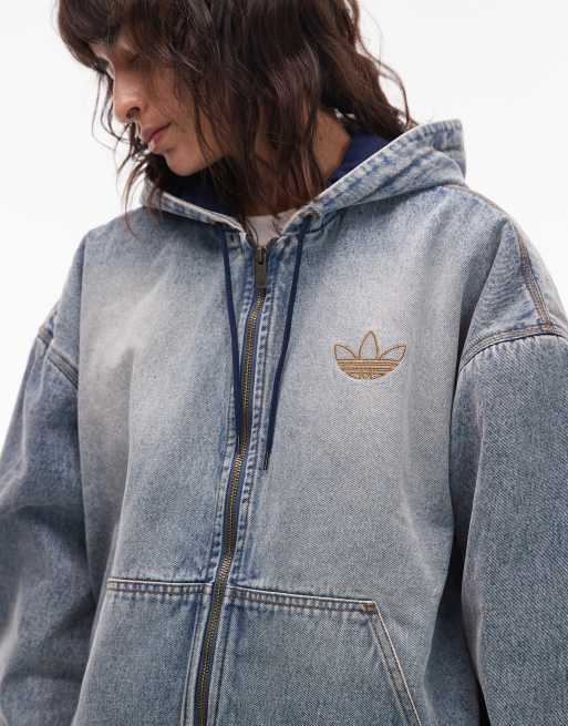 adidas Originals zip through denim hoodie in indigo | ASOS