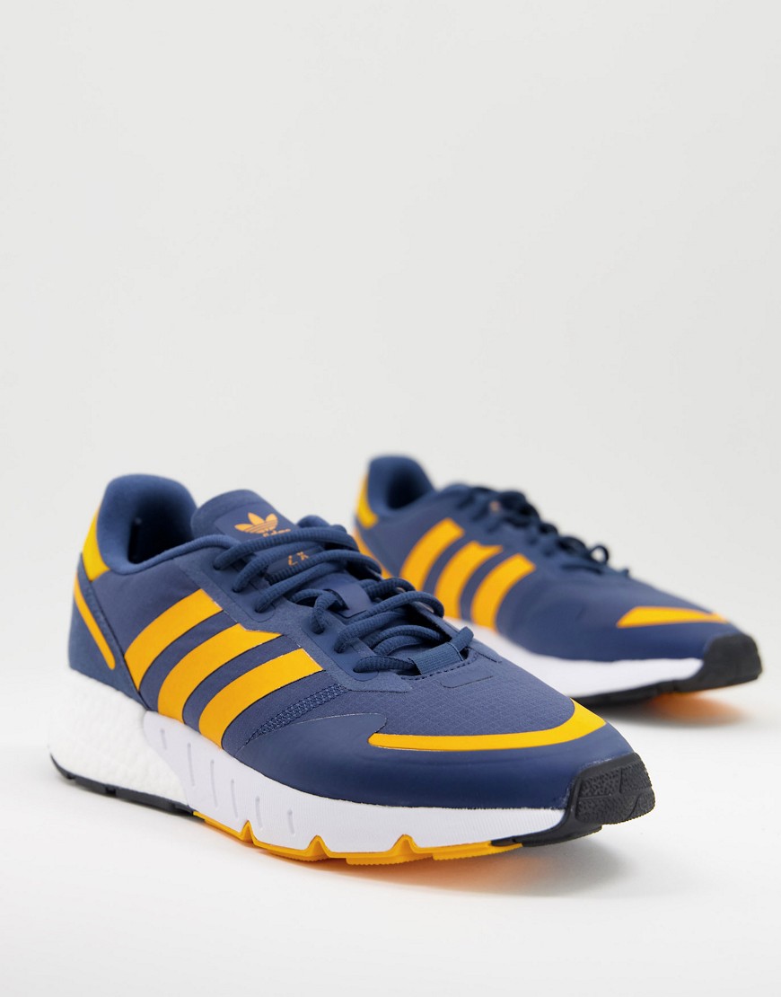 Adidas Originals Zx 1k Boost Sneakers In Blue With Orange-navy | ModeSens