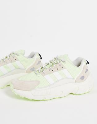 Adidas Originals Zx 22 Boost Sneakers In Green And Off White In White
