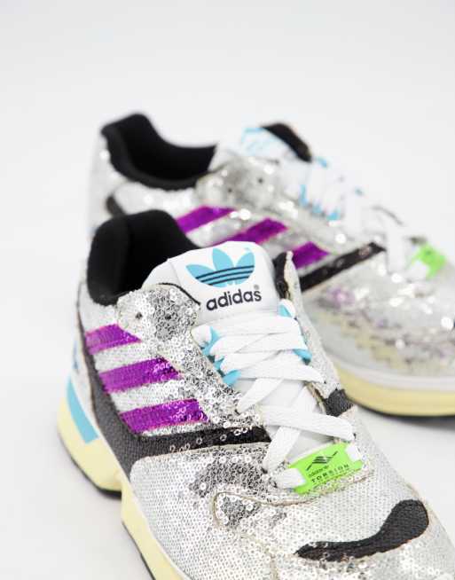 adidas Originals ZX 4000 sequin sneakers in silver