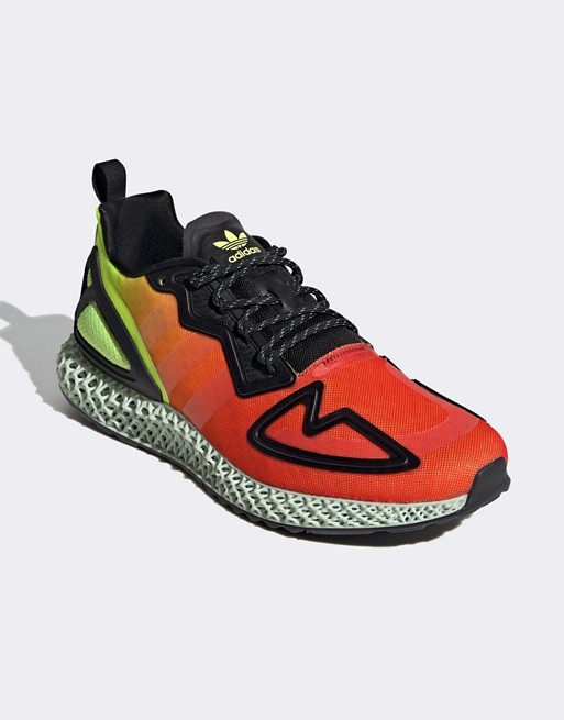 adidas Originals ZX 4D trainers in red and yellow