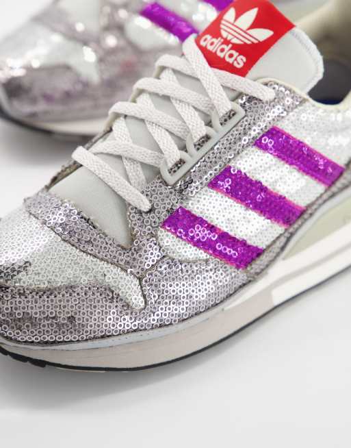 adidas Originals ZX 500 sequin sneakers in silver