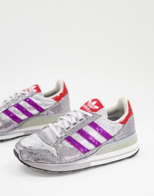 adidas Originals ZX 500 sneakers in silver sequins