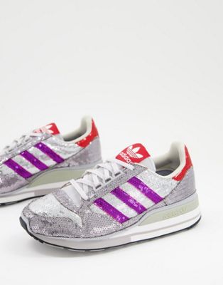 adidas Originals ZX 500 trainers in silver sequins