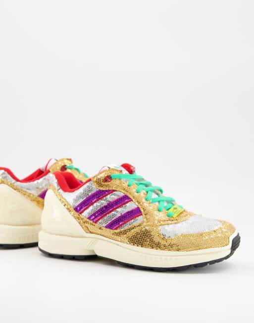 adidas Originals ZX 6000 sequin sneakers in gold