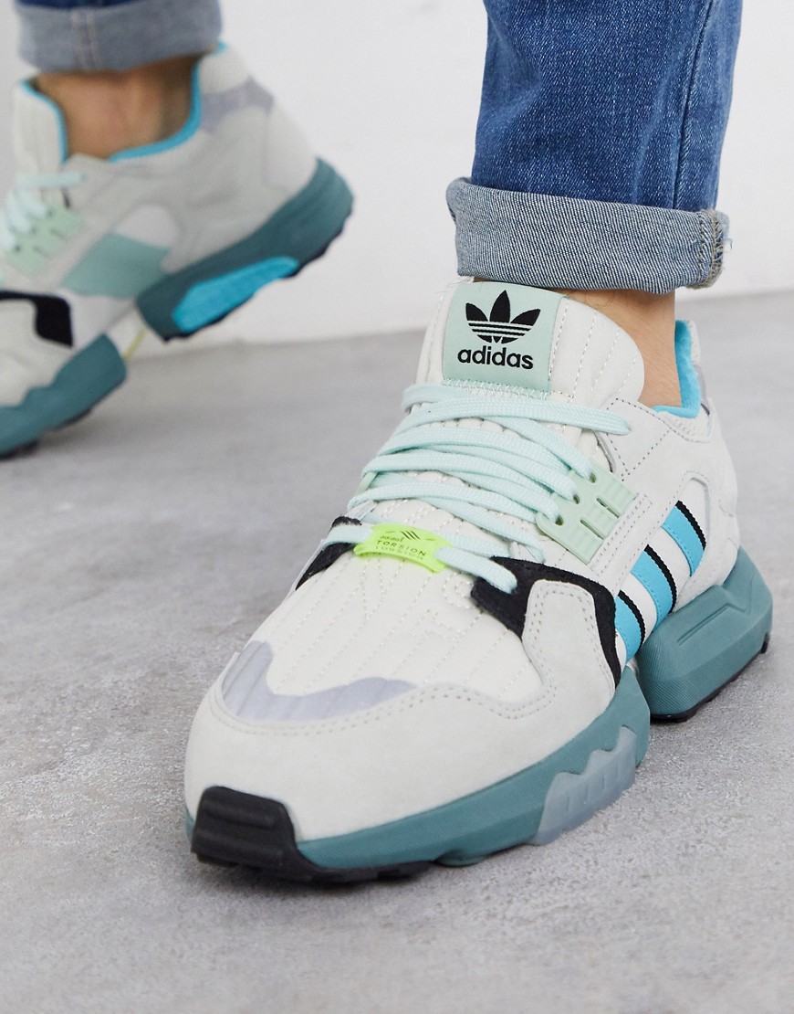 Adidas Originals ZX Torsion trainers in off white and blue