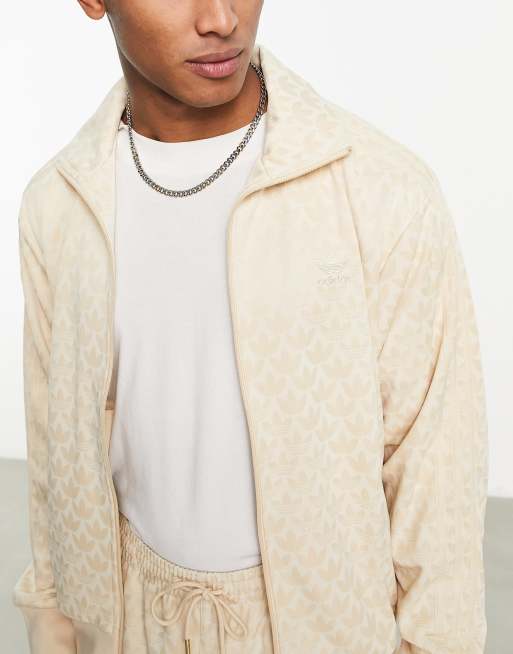 adidas Originas Trefoil monogram tracktop in neutral, 3 of 4