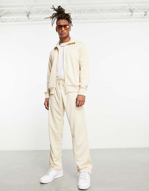 adidas Originas Trefoil monogram tracktop in neutral, 4 of 4