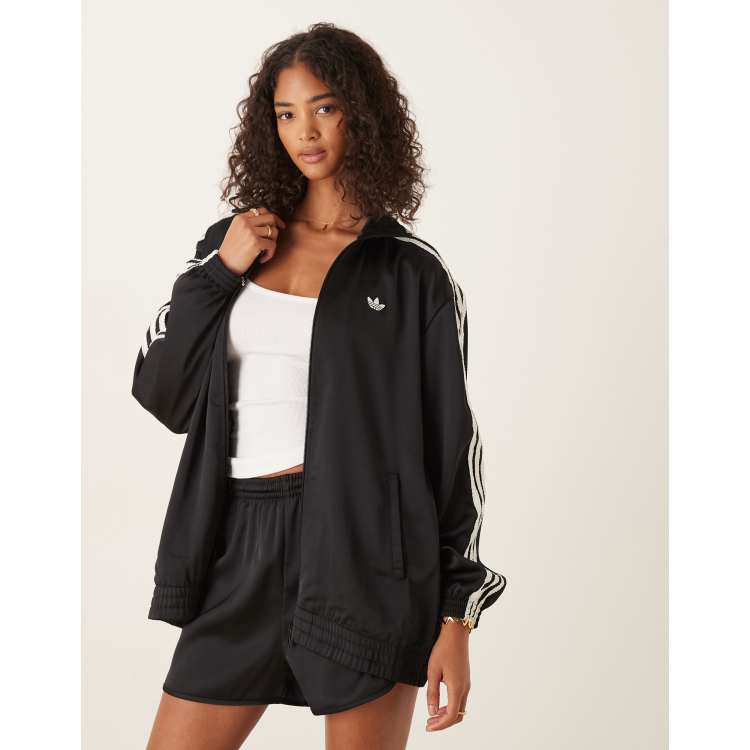 adidas Orignals Campus satin ruffle track top in black | ASOS