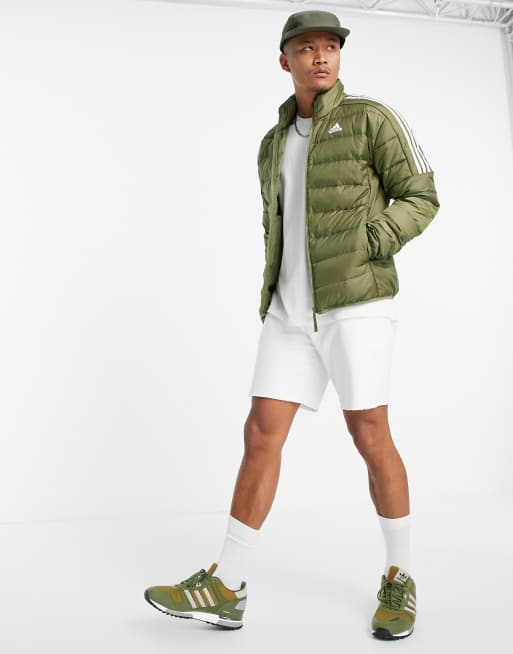 adidas – Outdoor – Daunenjacke in Khaki mit den drei Streifen, 3 von 4