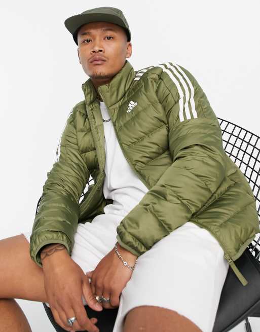 adidas – Outdoor – Daunenjacke in Khaki mit den drei Streifen, 4 von 4