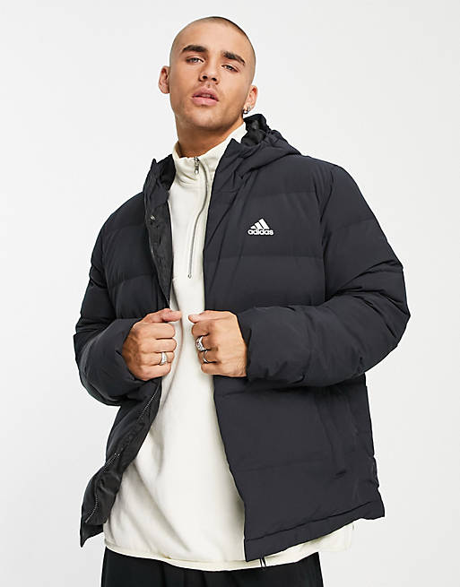 adidas Outdoor down hooded puffer jacket in black | ASOS