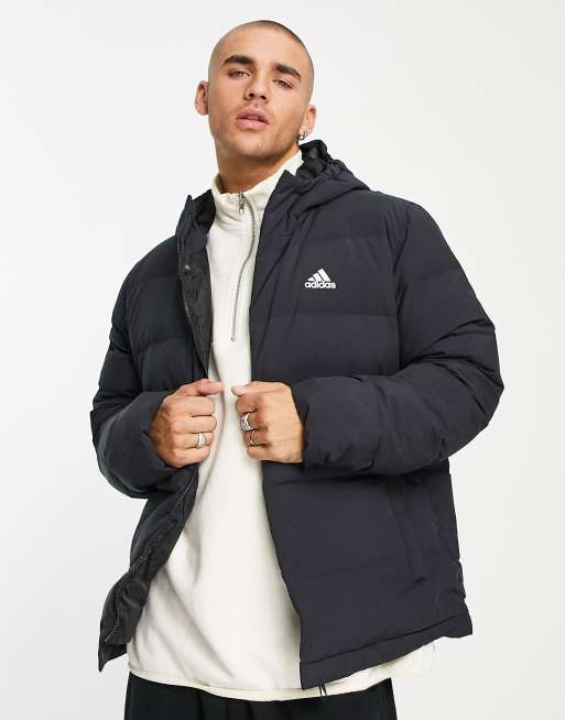 adidas Outdoor down hooded puffer jacket in black | ASOS