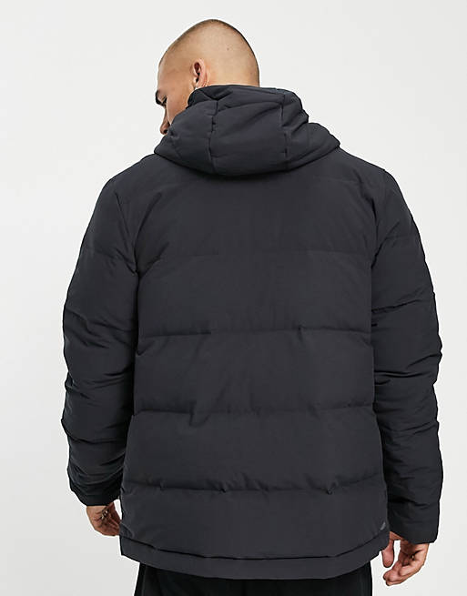 Joseph Banks Gymnastics staining adidas Outdoor down hooded puffer jacket in black | ASOS