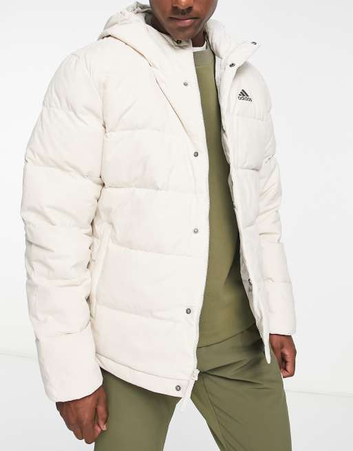 handling Læring Samlet adidas Outdoor down hooded puffer jacket in cream | ASOS