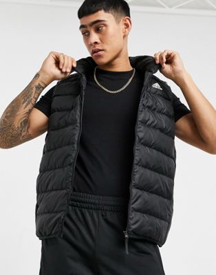 adidas Outdoor down puffer gilet with three stripes in black